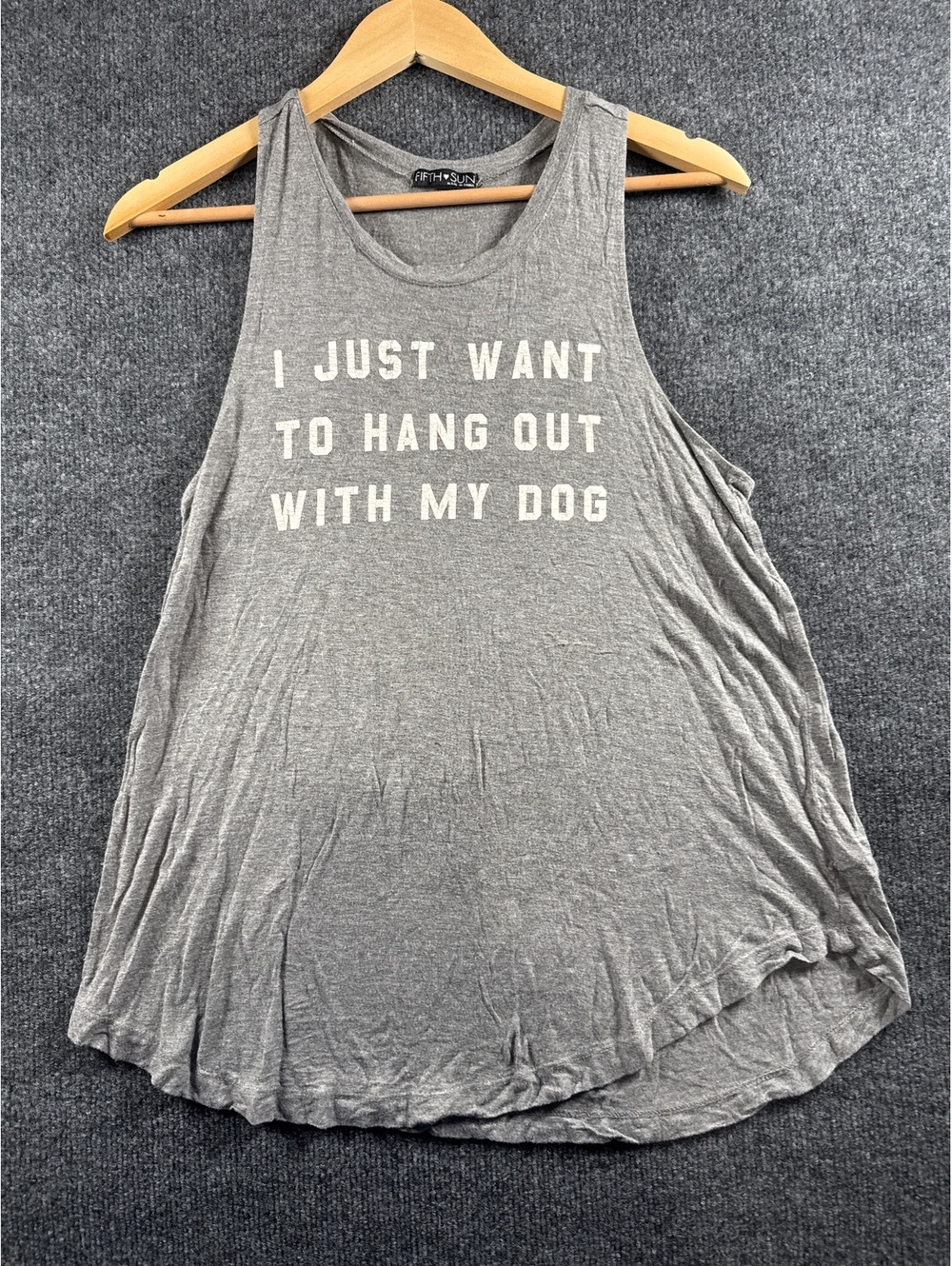 Fifth Sun Womens Medium Gray Hang Out With My Dog Graphic Tank Top Pet Lover